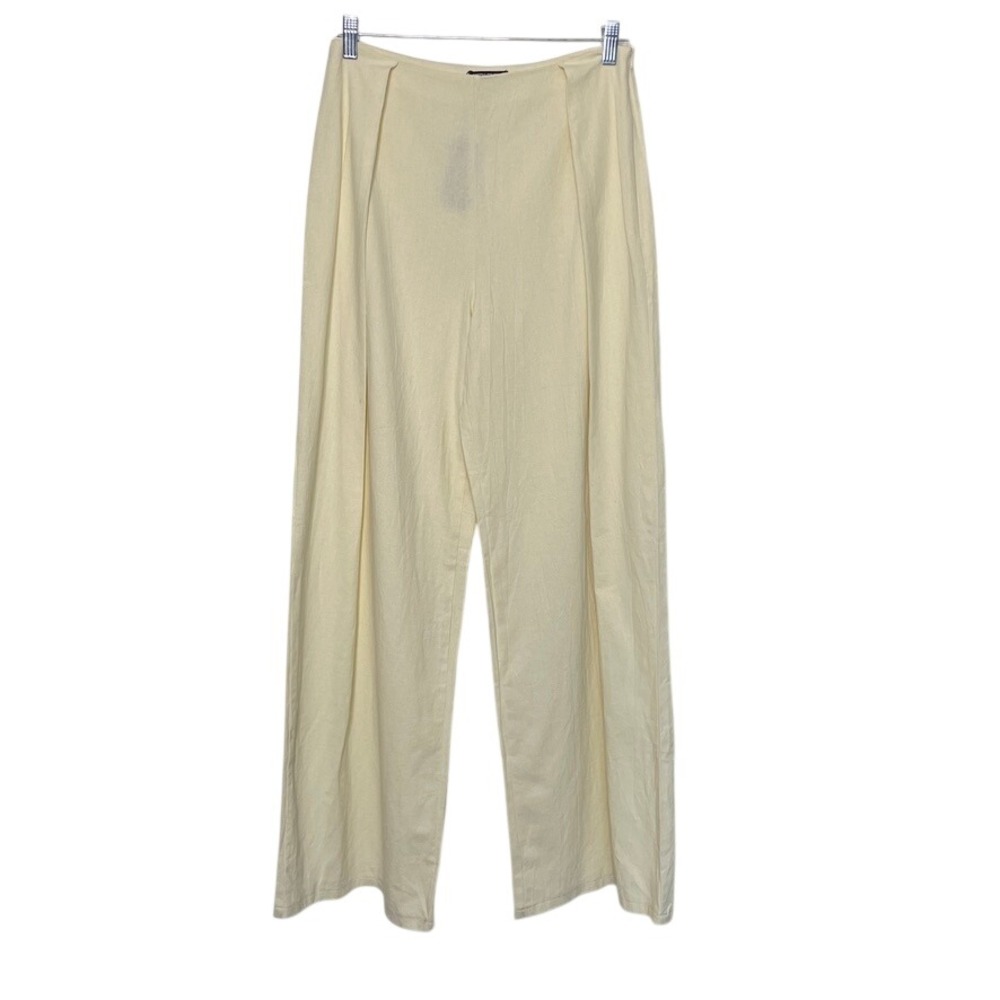 PrettyLittleThing Trousers Women 4 Cream Linen Highwaisted Wide Leg Coastal Chic